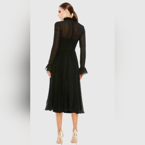 Ieena for Mac Duggal Black Embroidered Long Sleeve Ruffle Dress - Picture 3 of 10